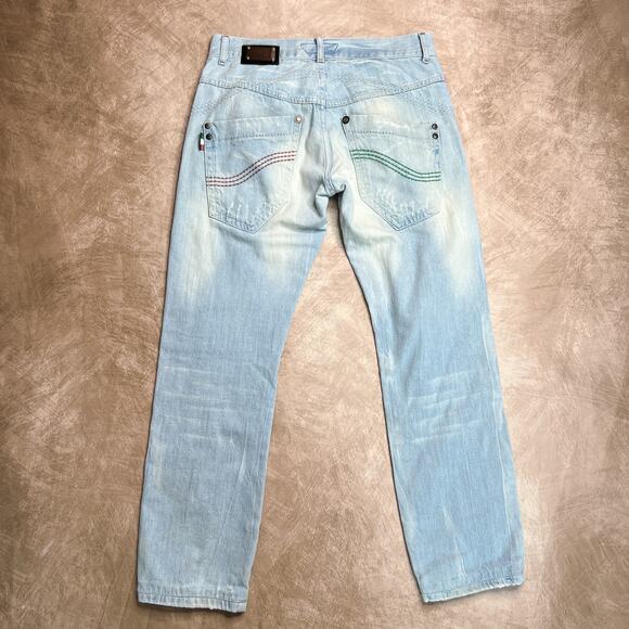 EGST Egoiste Design Low Rise Embroidered Distressed Jeans Light Wash Denim Euro - Picture 4 of 12